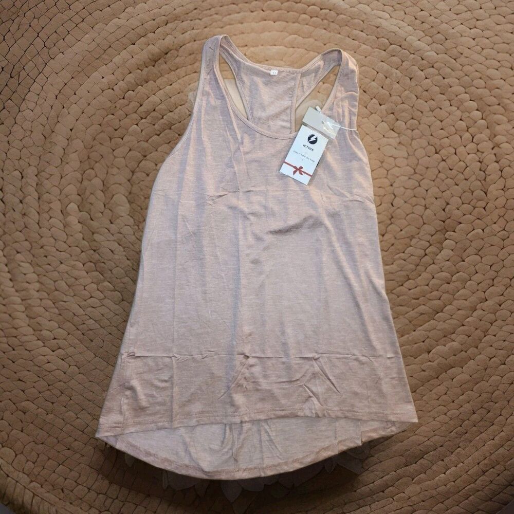 NWT ICTIVE Open Cross-Back Workout Tank Top – Apricot Heather, Size XL